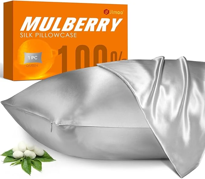 Next-Generation Mulberry Silk Pillowcase for Hair and Skin 22 Momme Pure Natural Silk Pillow Case Both Sided with Zipper Pillow Cover for Women Mom Men Silver Grey Queen 20 39 39 ×30 39 39 1 Pack Fine