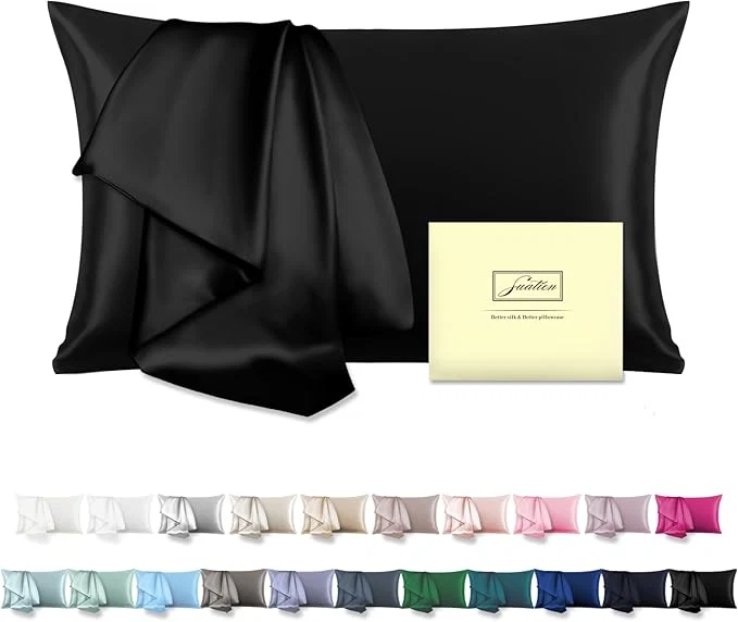 Official Mulberry Silk Pillowcase for Hair and Skin Pillow Case with Hidden Zipper Soft Breathable Smooth Cooling Silk Pillow Covers for Sleeping Black King 1Pcs Carefully Designed