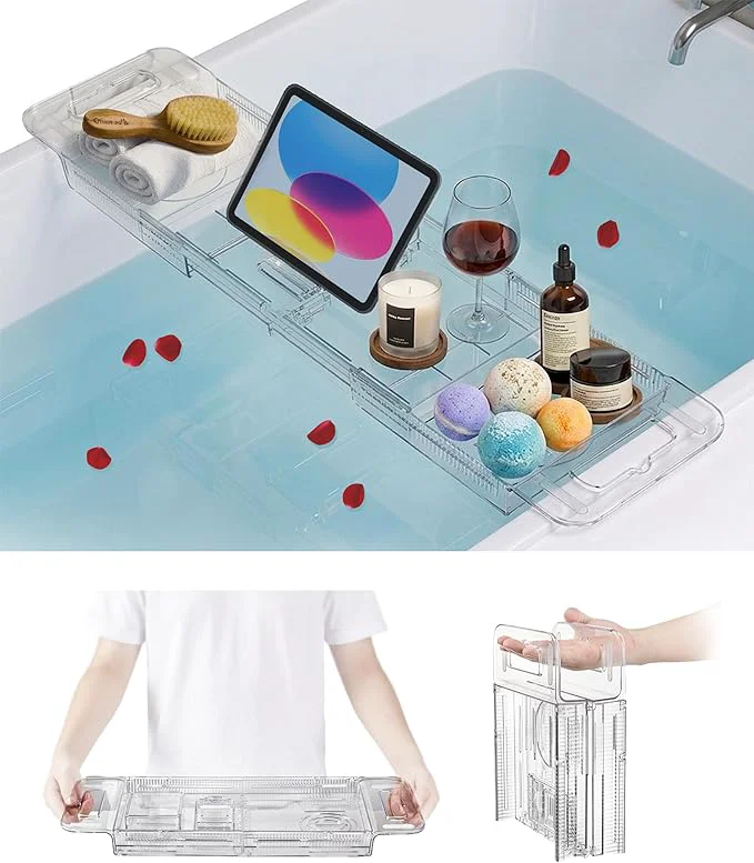 Long-Lasting Bathtub Caddy Tray Adjustable Bathtub Tray Table Bath Organizer Expertly Made