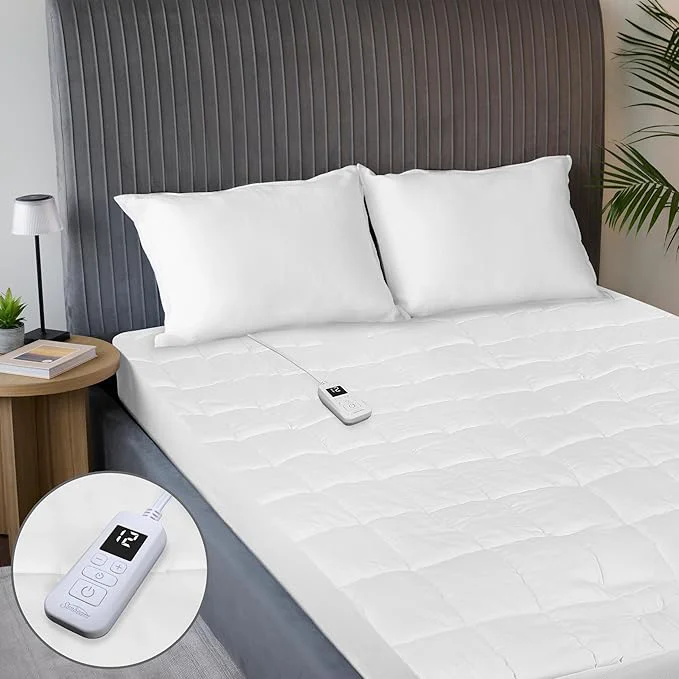 Certified Sunbeam Premium Quilted Electric Heated Mattress Pad 54 quot x 75 quot 12 Heat Settings 12-Hour Selectable Auto Shut-Off Warmth for Restful Sleep Machine Washable White Pure