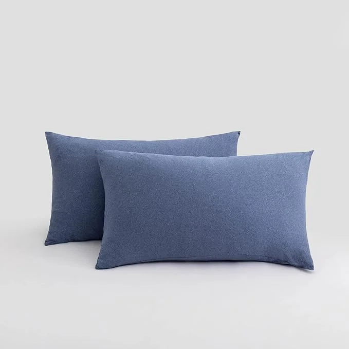 Proven 2-Pack Stretch Pillow Cases – Jersey Knit amp Envelope Closure Pillowcases with Ultra Soft T-Shirt Like Polyester Blend – Suitable for Queen or Standard Size Set of 2 Heather Blue
