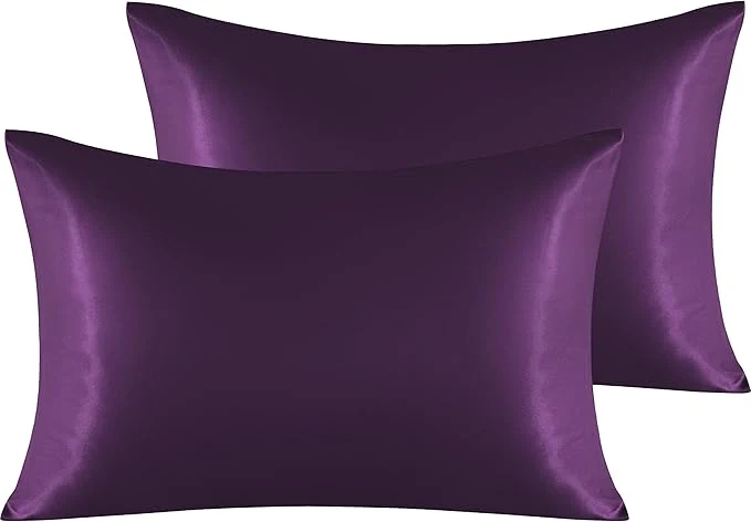 User-Friendly NTBAY 2 Pack Satin Queen Pillowcases for Hair and Skin Luxurious and Silky Pillow Cases with Envelope Closure 20×30 Inches Eggplant Purple Natural
