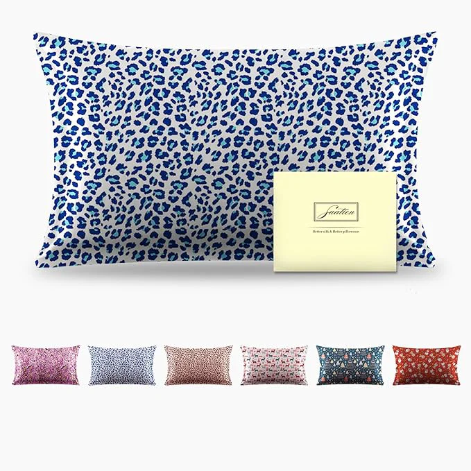 Secure Mulberry Silk Pillowcase for Hair and Skin Queen Size Leopard Print Silk Pillow Cases with Zipper Soft Breathable Smooth Cooling Silk Pillow Covers for Sleeping Blue Leopard 20 quot X 30 quot 1Pcs Powerful