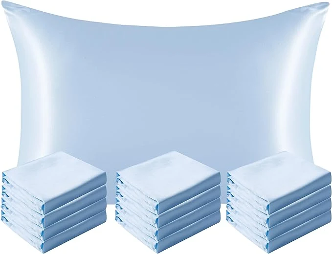 Detailed NTBAY 12 Pack Satin Standard Pillowcases for Hair and Skin Luxurious and Silky Pillow Cases with Envelope Closure 20 x 26 Inches Aqua Responsible