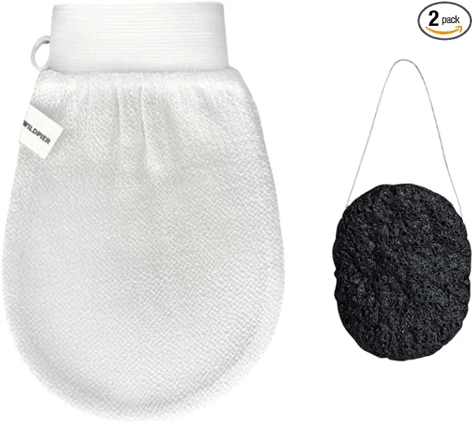 Advanced Wildpier Deep Exfoliating Glove and Bamboo Charcoal Konjac Sponge Bundle Modern