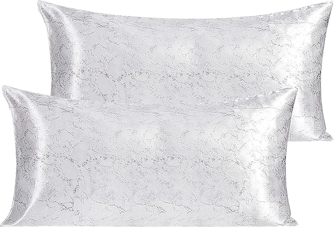 Crafted NTBAY 2 Pack Satin King Pillowcases for Hair and Skin Luxurious and Silky Marbling Printed Pillow Cases with Envelope Closure 20×36 Inches White Comfortable