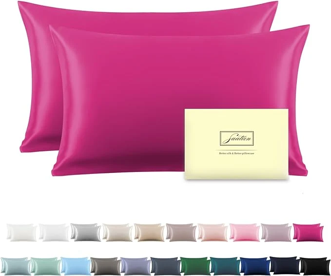 First-Class Silk Pillow Cases 2 Pack Soft Breathable and Sliky Standard Size Pillow Cases Set of 2 Natural Mulberry Silk Pillowcase Set of 2 for Hair and Skin with Hidden Zipper Hot Pink 20 quot X 26 quot 2pcs Comfortable
