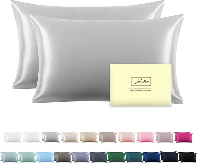 User-Friendly Silk Pillow Cases 2 Pack Soft Breathable and Sliky Standard Size Pillow Cases Set of 2 Natural Mulberry Silk Pillowcase Set of 2 for Hair and Skin with Hidden Zipper Silver Grey 20 quot X 26 quot 2pcs Crafted