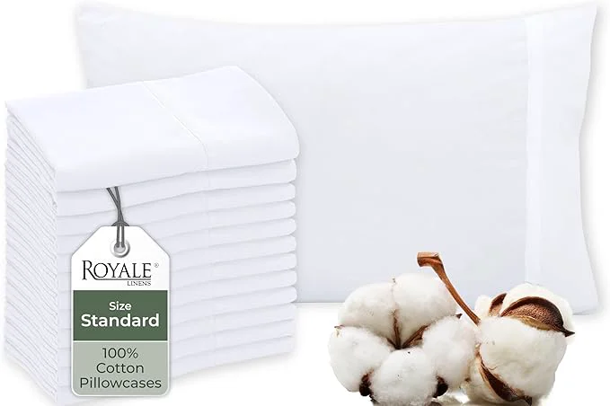 Secure Royale Linens White Cotton Pillow Cases Standard Size Set of 12 – Bed Pillow Covers – Cotton Pillowcases – Soft amp Cooling- Envelope Closure – Hotel Quality Bulk Pillowcases 20 quot x 26 quot High-Performance