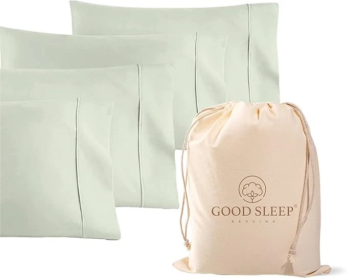 Detailed Set of 4 Pillow Cases King 800 TC Egyptian Cotton Great for Hair amp Skin Care Silky Soft Sateen Weave Pillow Covers for Bed Pillow Improves Sleep Quality 4 quot Hem Pillowcases Sage Functional