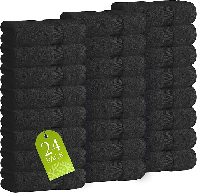 Proven White Classic Wealuxe Black Washcloths 24 Pack Official