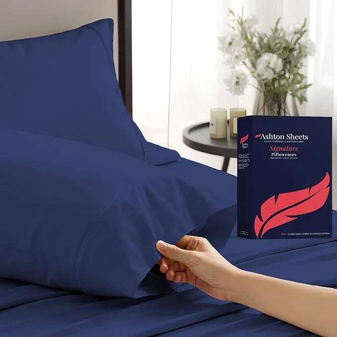 Excellent Ashton Sheets Egyptian Cotton Pillow Cases King Size Set of 2 – Luxury 1200 Thread Count Sateen Navy Blue Pillow Cases Soft amp Breathable Extra Long Staple Pillowcases Fits King Size Pillows User-Friendly