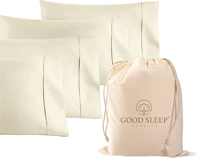 Fine Crafted Set of 4 Pillow Cases Queen Standard 800 TC Egyptian Cotton Great for Hair amp Skin Care Silky Soft Sateen Weave Pillow Covers for Bed Pillow Improves Sleep Quality 4 quot Hem Pillowcases Ivory High-Quality