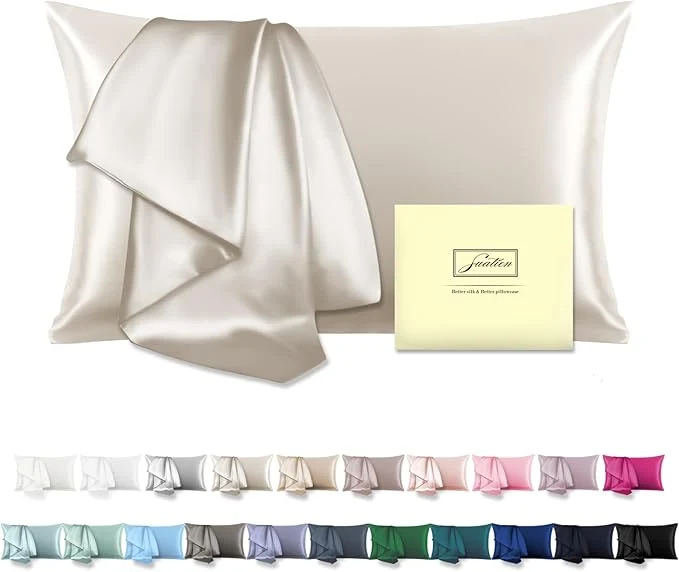 Fine Natural Mulberry Silk Pillowcase for Hair and Skin Queen Size 20 quot X30 quot Pillow Case with Hidden Zipper Soft Breathable Smooth Cooling Silk Pillow Covers for Sleeping Beige Queen 1Pcs Premium