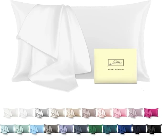 Natural Mulberry Silk Pillowcase for Hair and Skin Queen Size 20 quot X30 quot Pillow Case with Hidden Zipper Soft Breathable Smooth Cooling Silk Pillow Covers for Sleeping White Queen 1Pcs Elite