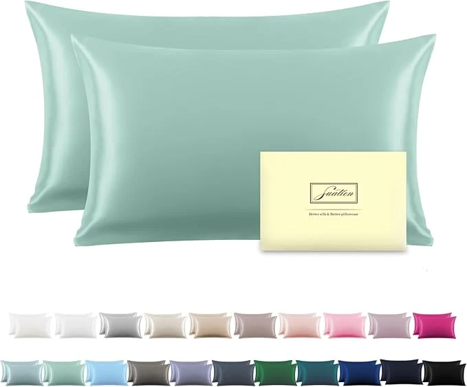 Authentic Silk Pillow Cases 2 Pack Soft Breathable and Sliky Standard Size Pillow Cases Set of 2 Natural Mulberry Silk Pillowcase Set of 2 for Hair and Skin with Hidden Zipper Sage Green 20 quot X 26 quot 2pcs Reusable