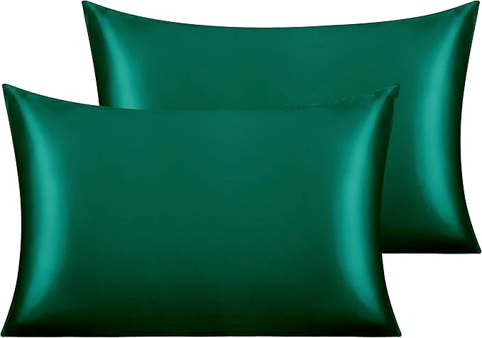 Trendy NTBAY 2 Pack Satin Standard Pillowcases for Hair and Skin Luxurious and Silky Pillow Cases with Envelope Closure 20×26 Inches Dark Green Next-Generation