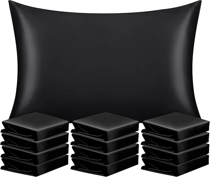 Natural NTBAY 12 Pack Satin Standard Pillowcases for Hair and Skin Luxurious and Silky Pillow Cases with Envelope Closure 20×26 Inches Black Specialty