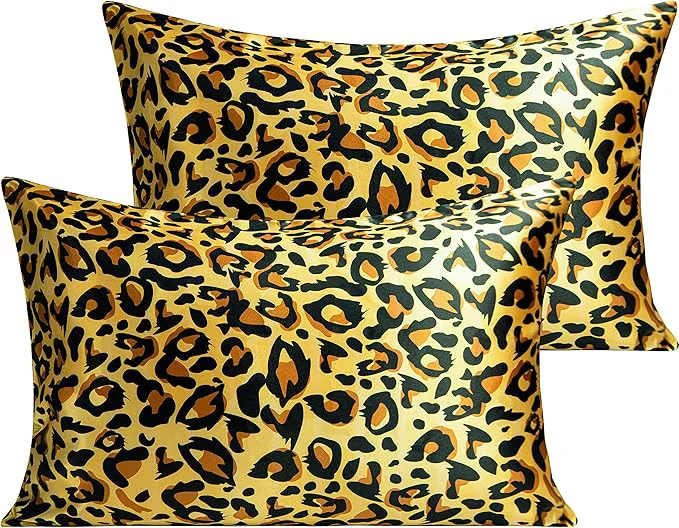 Secure NTBAY 2 Pack Satin Queen Pillowcases for Hair and Skin Luxurious and Silky Leopard Printed Pillow Cases with Envelope Closure 20×30 Inches Yellow and Black Selected