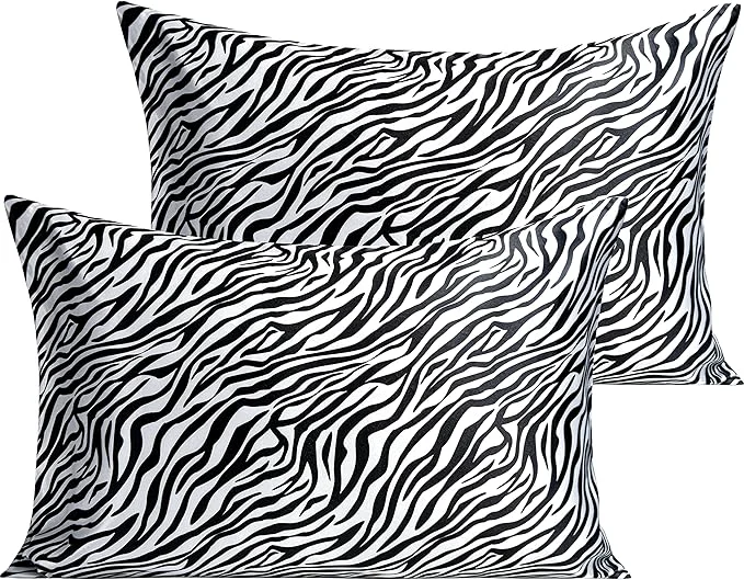 Lightweight NTBAY 2 Pack Satin Queen Pillowcases for Hair and Skin Luxurious and Silky Zebra Printed Pillow Cases with Envelope Closure 20×30 Inches Black and White Long-Lasting