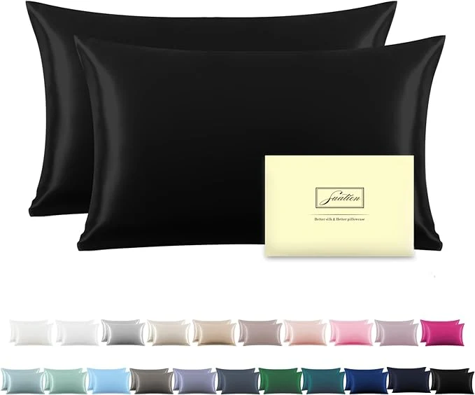 Sustainable Silk Pillow Cases 2 Pack Soft Breathable and Sliky King Size Pillow Cases Set of 2 Natural Mulberry Silk Pillowcase Set of 2 for Hair and Skin with Hidden Zipper Black 20 quot X 36 quot 2pcs Detailed