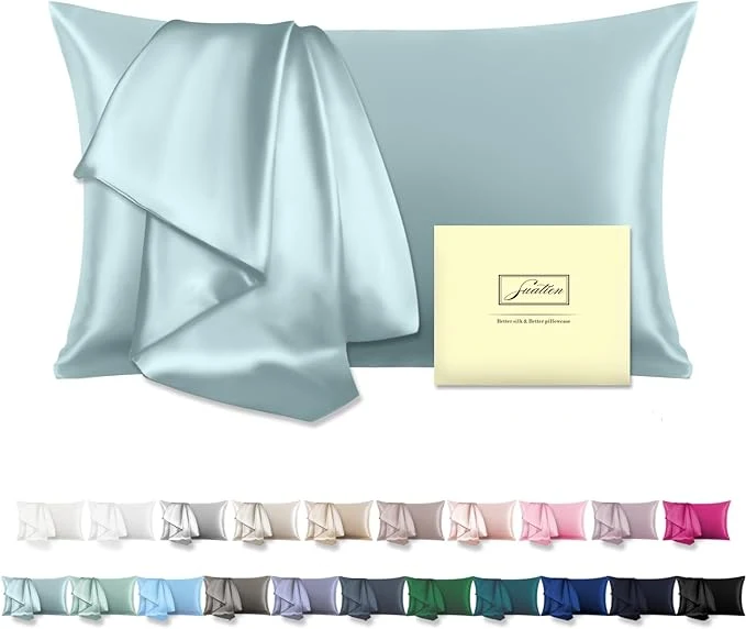 Crafted Mulberry Silk Pillowcase for Hair and Skin Standard Size 20 quot X 26 quot Pillow Case with Hidden Zipper Soft Breathable Smooth Cooling Silk Pillow Covers for Sleeping Haze Blue Standard 1Pcs Advanced