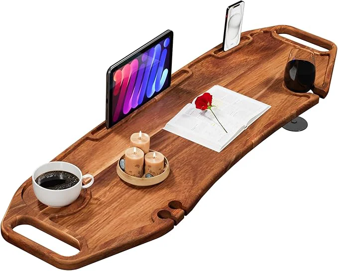 Fast Lush Style Premium Large Bathtub Tray Large Thick 35×10 Inch Acacia Wood Detailed