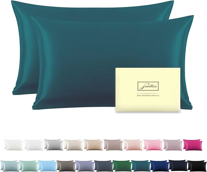 Premium Material Silk Pillow Cases 2 Pack Soft Breathable and Sliky Queen Size Pillow Cases Set of 2 Natural Mulberry Silk Pillowcase Set of 2 for Hair and Skin with Hidden Zipper Teal 20 quot X 30 quot 2pcs Pure