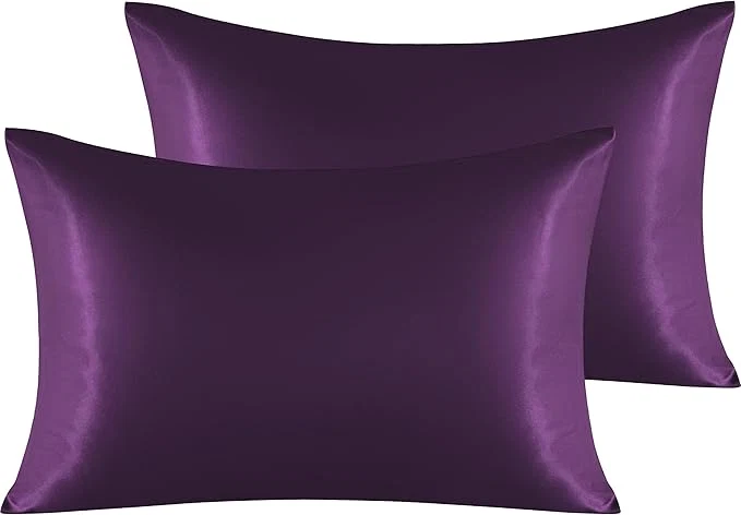 Professional NTBAY 2 Pack Satin Standard Pillowcases for Hair and Skin Luxurious and Silky Pillow Cases with Envelope Closure 20×26 Inches Eggplant Purple Exclusive