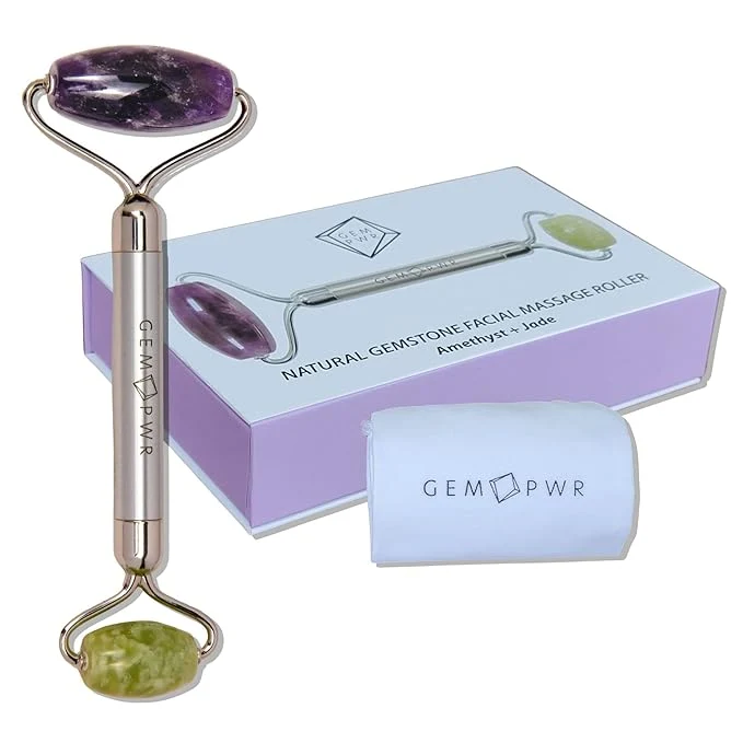 Elegant Amethyst Jade Roller for Face and Neck Massage Dual Gemstones Responsible