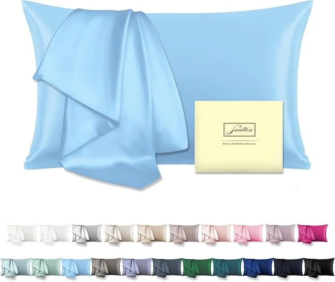 Genuine Natural Mulberry Silk Pillowcase for Hair and Skin Queen Size 20 quot X30 quot Pillow Case with Hidden Zipper Soft Breathable Smooth Cooling Silk Pillow Covers for Sleeping Sky Blue Queen 1Pcs Enhanced
