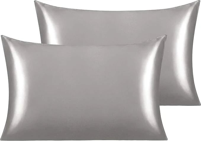Convenient NTBAY 2 Pack Satin Queen Pillowcases for Hair and Skin Luxurious and Silky Pillow Cases with Envelope Closure 20×30 Inches Grey Carefully Designed