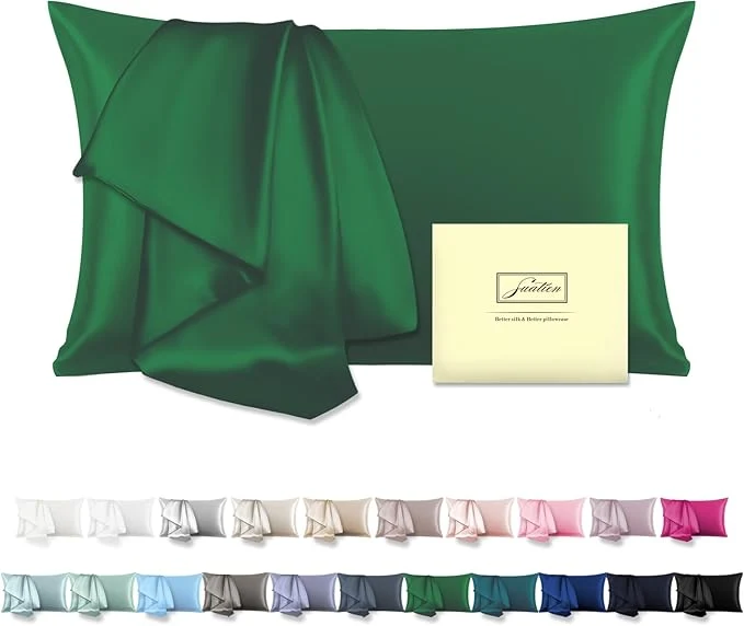 Casual Natural Mulberry Silk Pillowcase for Hair and Skin Queen Size 20 quot X30 quot Pillow Case with Hidden Zipper Soft Breathable Smooth Cooling Silk Pillow Covers for Sleeping Olive Green Queen 1Pcs Stylish