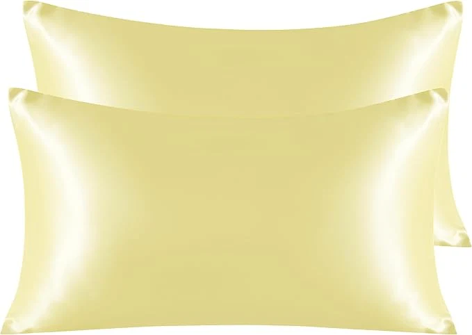Fine NTBAY 2 Pack Satin King Pillowcases for Hair and Skin Luxurious and Silky Pillow Cases with Envelope Closure 20×36 Inches Light Yellow Exceptional