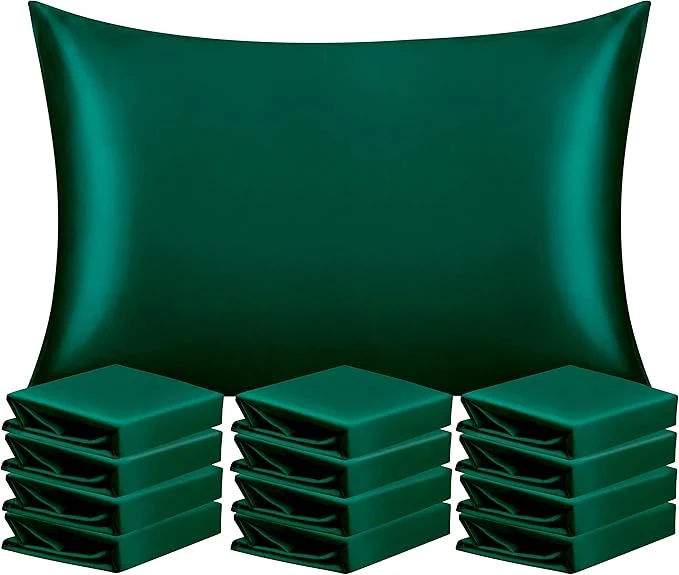 Classic NTBAY 12 Pack Satin Standard Pillowcases for Hair and Skin Luxurious and Silky Pillow Cases with Envelope Closure 20 x 26 Inches Dark Green Lightweight