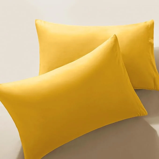 Unique MILVOWOC 2Pcs Brushed Microfiber Standard Pillowcases – 20 x 26 Inch Yellow Pillow Case Set Non Slip Envelope Pillow Cover with Moisture Absorption and Anti-Wrinkle Effective