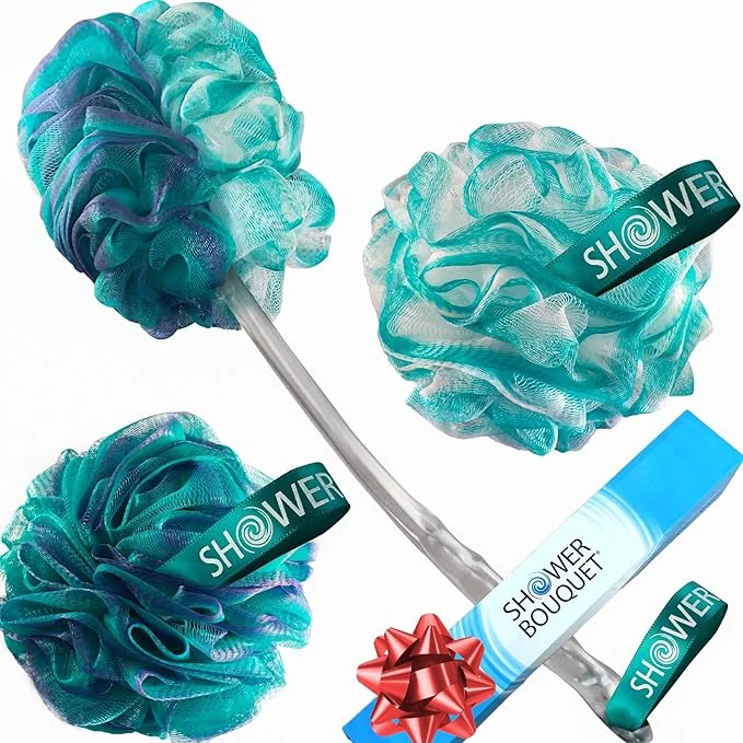 Expertly Made SHOWER BOUQUET 2-Sided-Loofah-Back-Scrubber Bath-Sponge Set Convenient