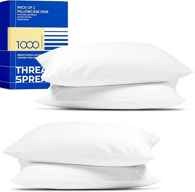 Responsible Thread Spread Egyptian Cotton Pillow Cases Queen Size Set of 4 – Luxury 1000 Series Paradise Collection Queen Pillow Cases Pack of 2 White Soft Cooling Hotel Egyptian Cotton Pillowcases Certified