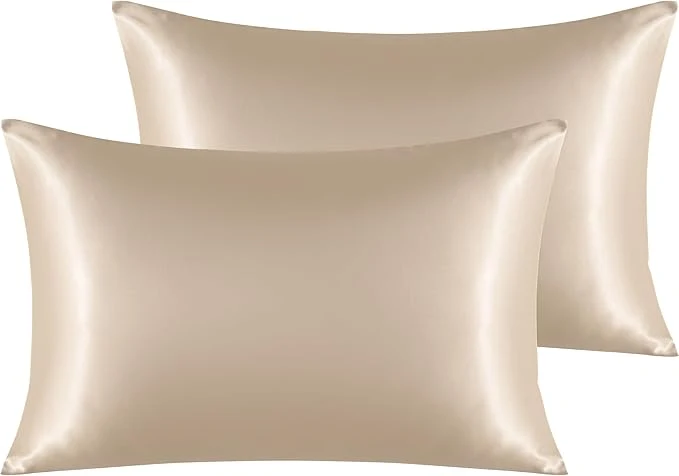 Safe NTBAY 2 Pack Satin Standard Pillowcases for Hair and Skin Luxurious and Silky Pillow Cases with Envelope Closure 20×26 Inches Taupe Smart