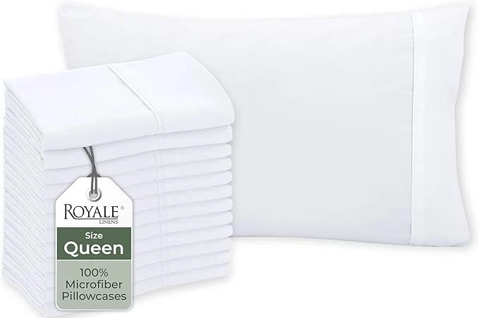 High-Quality Royale Linens White Pillowcase Set of 12 – Queen 20 quot x30 quot Bed Pillow Cover – 1800 Brushed Microfiber – Wrinkle amp Fade Resistant – Bulk Pillow Cases – Hotel Quality Pillowcase 12 Pack Queen White Efficient