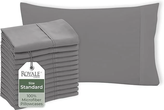 High-Quality Royale Linens Grey Pillowcase Set Of 12 – Standard 20 quot x26 quot Bed Pillow Cover – 1800 Brushed Microfiber – Wrinkle amp Fade Resistant – Bulk Pillow Case – Hotel Quality Pillow Case 12 Pack Standard Grey Optimized