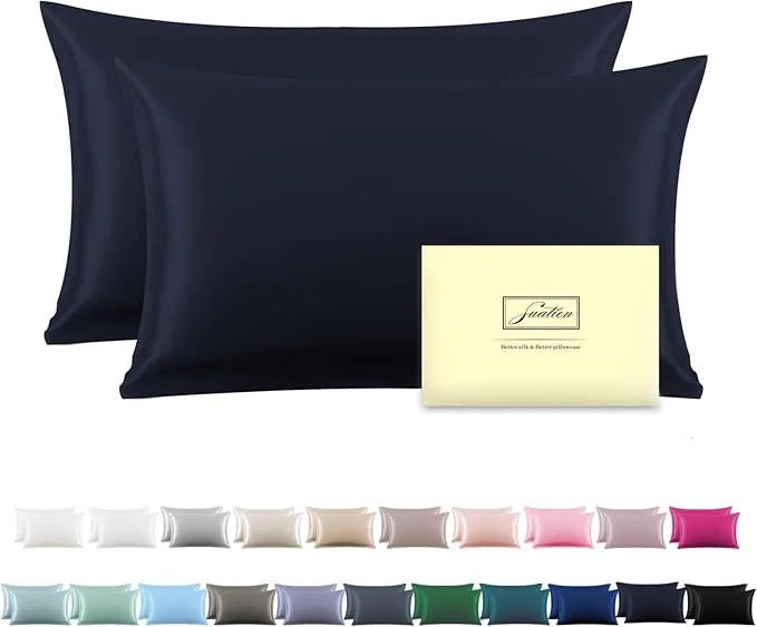 Fast Silk Pillow Cases 2 Pack Soft Breathable and Sliky Queen Size Pillow Cases Set of 2 Natural Mulberry Silk Pillowcase Set of 2 for Hair and Skin with Hidden Zipper Navy Blue 20 quot X 30 quot 2pcs Unique