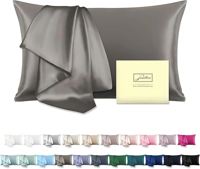 Modern Natural Mulberry Silk Pillowcase for Hair and Skin Queen Size 20 quot X30 quot Pillow Case with Hidden Zipper Soft Breathable Smooth Cooling Silk Pillow Covers for Sleeping Gray Queen 1Pcs Authentic