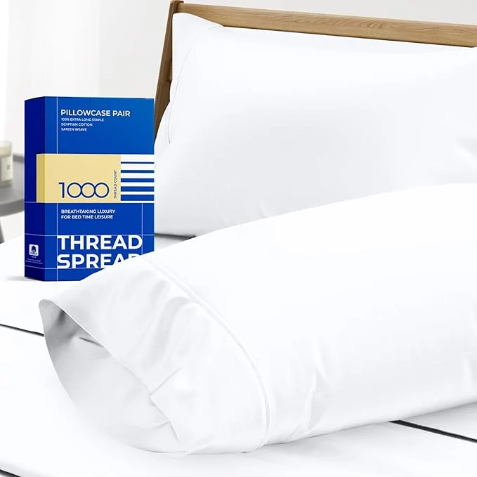 Innovative Thread Spread Egyptian Cotton King Size Pillow Cases Set of 2 – Luxury 1000 Series Paradise Collection Pillow Cases King Size White Soft Cooling Hotel Egyptian Cotton Pillowcases Easy-to-Use
