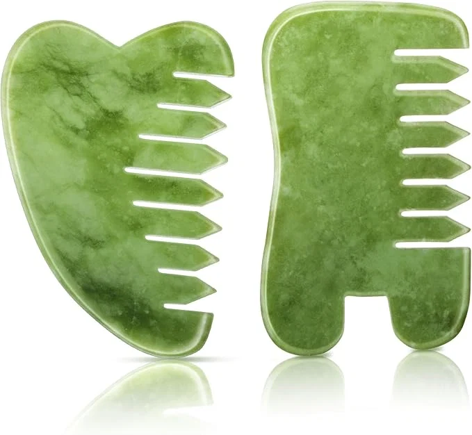 Casual BBTO 2 Pcs Jade Comb for Scalp Massage Gua sha Comb for Head Body spa Hair Original