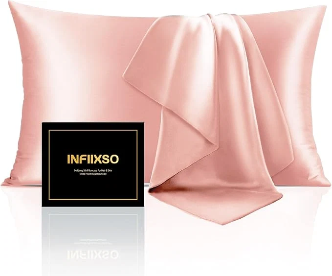 High-Quality INFIIXSO Mulberry Silk Pillowcase for Hair and Skin Silk Pillow Cases Queen Size Set of 2 with Hidden Zipper 20 quot x30 quot Ultra Smooth and Soft Cooling Pillow Cases for Hot Sleepers Rose Pink 2 Pack Green