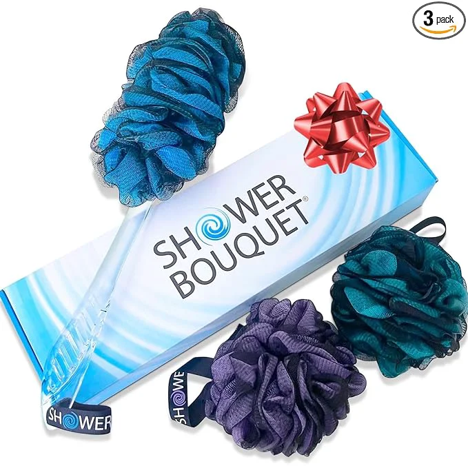 Selected SHOWER BOUQUET Loofah-Charcoal Back-Scrubber Bath-Sponge Color-Set 1 Organic