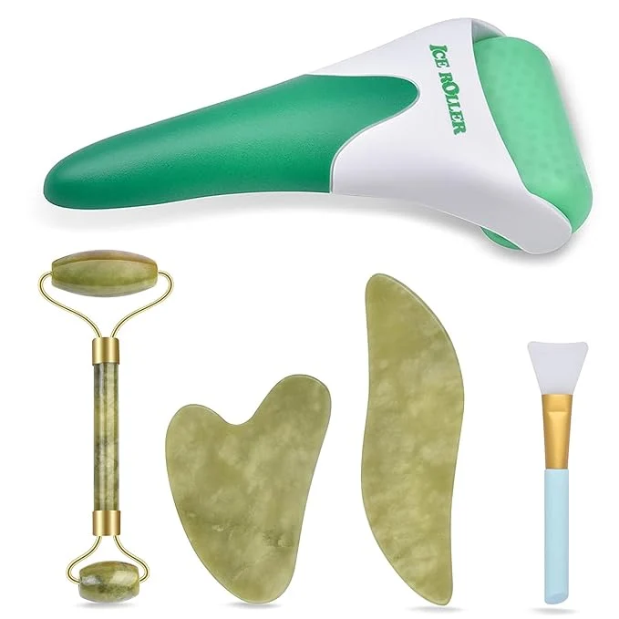 Effective Charmonic 6 in 1 Ice Roller Jade Roller and Gua Sha Set Facial Massage Kits Stylish