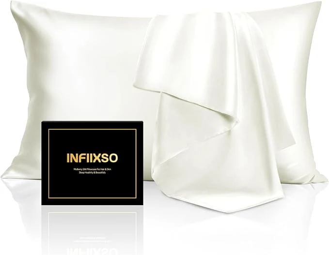 Comfortable INFIIXSO Mulberry Silk Pillowcase for Hair and Skin Silk Pillow Cases Standard Size with Hidden Zipper 20×26 Inches Ultra Smooth and Soft Cooling Pillow Cases for Hot Sleepers Cream 1 Pack Crafted