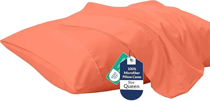 Solid Royale Linens Queen Pillowcase Set of 2 – Bed Pillow Cover – 20 quot x 30 quot – Coral Pillowcases – 1800 Brushed Microfiber Wrinkle amp Fade Resistant – Soft amp Cozy- Queen Size Pillow Case Coral Unique